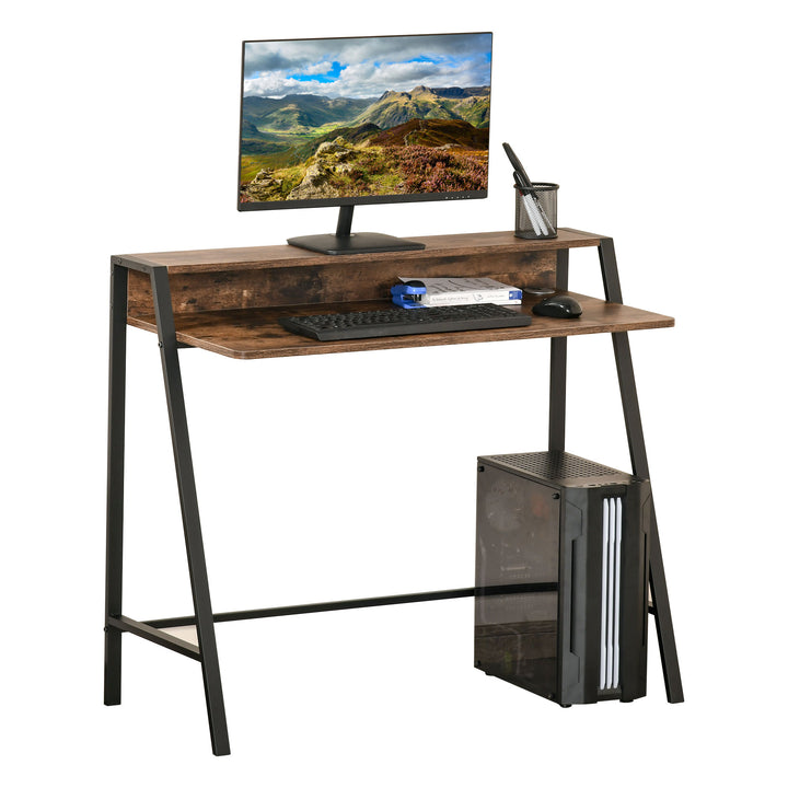 MCL Writing Desk Computer Table Home Office PC Laptop Workstation Storage Shelf 100L x 45W cm Rustic Brown