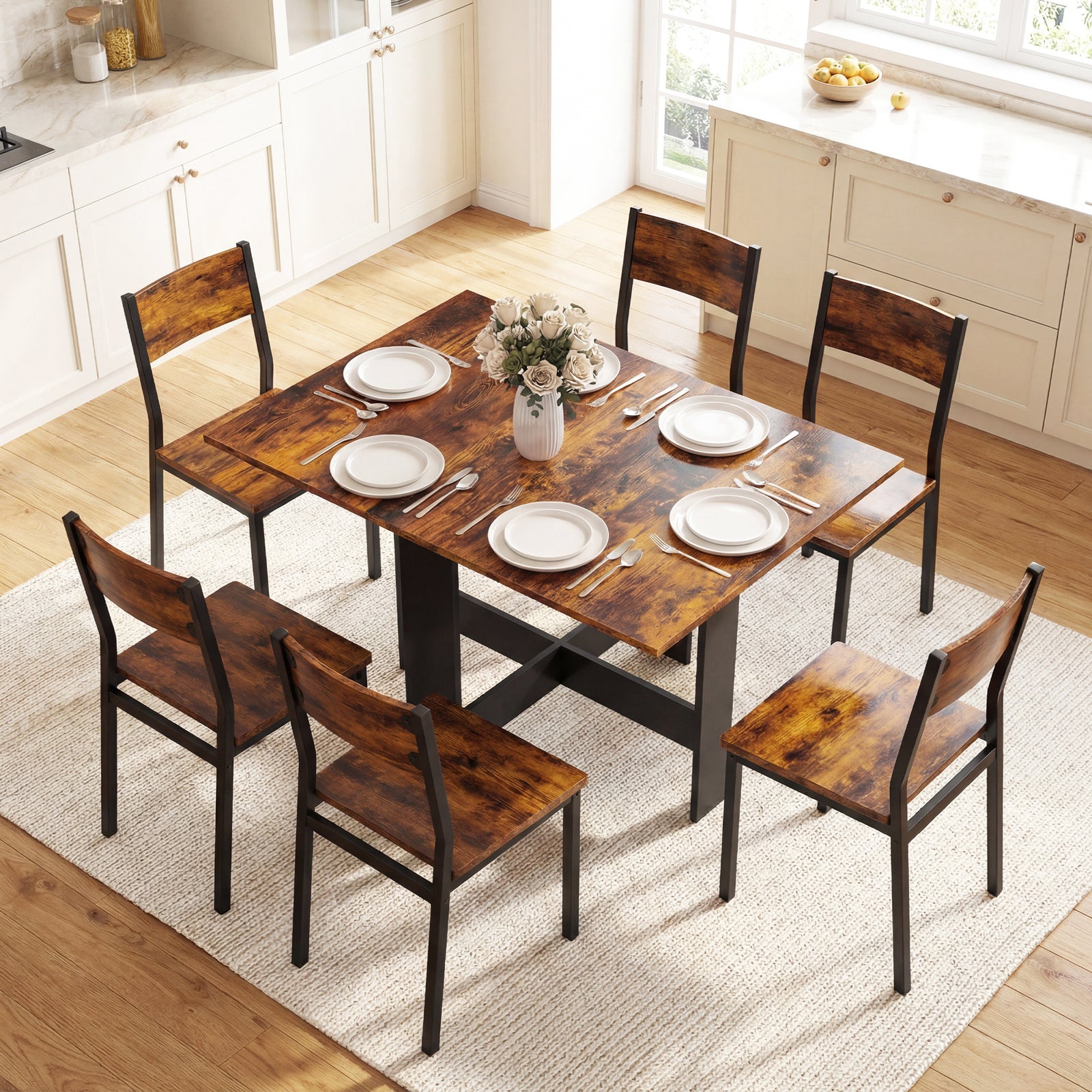 Folding Dining Table, Space-Saving Drop Leaf Kitchen Table for 4-6 Peo