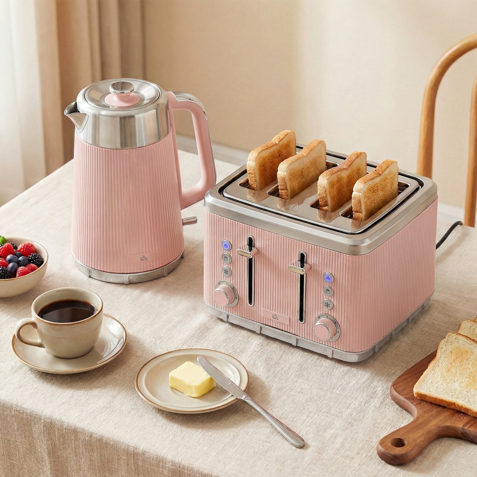 Electric Stainless Steel Kettle and Toaster Set, 3000W 1.7L UK Strix T