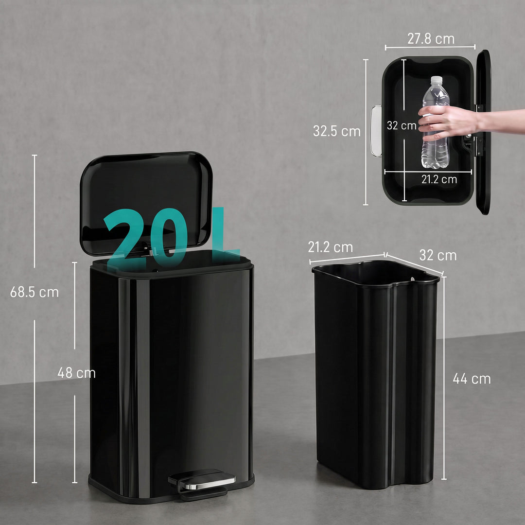 20 L Kitchen Pedal Bin, Metal Rubbish Bin with Removable Inner - view 3