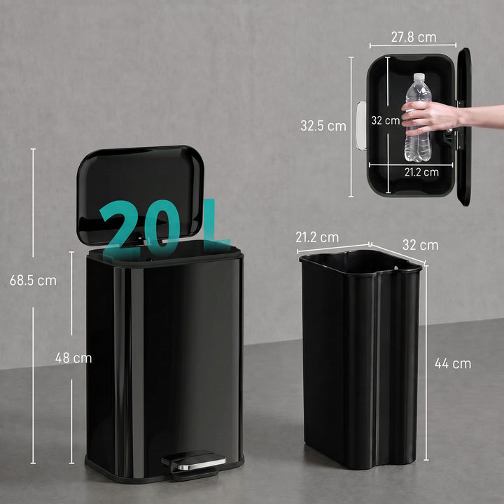20 L Kitchen Pedal Bin, Metal Rubbish Bin with Removable Inner - view 3
