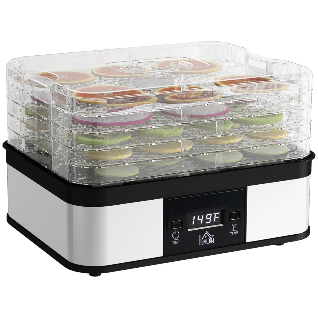 5 Tier Food Dehydrator, 245W Stainless Steel Food Dryer Machine with Adjustable Temperature, Timer and LCD Display for Drying Fruit, Meat, Vegetable, Jerky and Pet Treat, Black