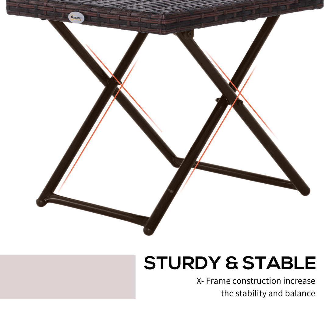 Folding Rattan Garden Coffee Table, Small Square Outdoor Bistro Side Table with Rattan Top for Patio, Balcony, Porch, 40 x 40 x 40 cm, Brown