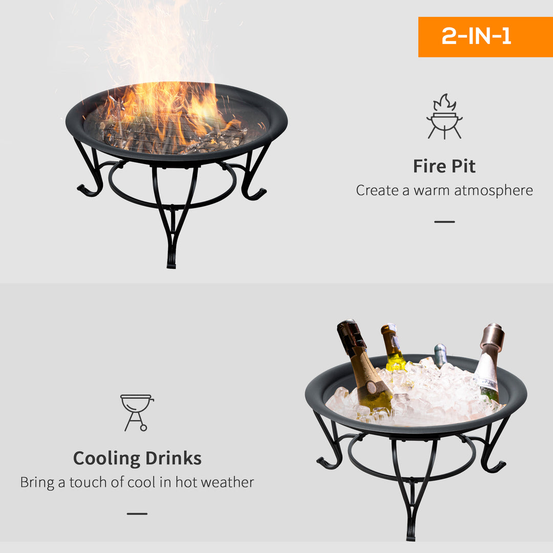 MCL Metal Firepit Bowl Outdoor Round Fire Pit w/ Lid, Log Grate, Poker for Backyard, Camping, BBQ, Bonfire, Wood Burning Stove, 56 x 56 x 45cm, Black