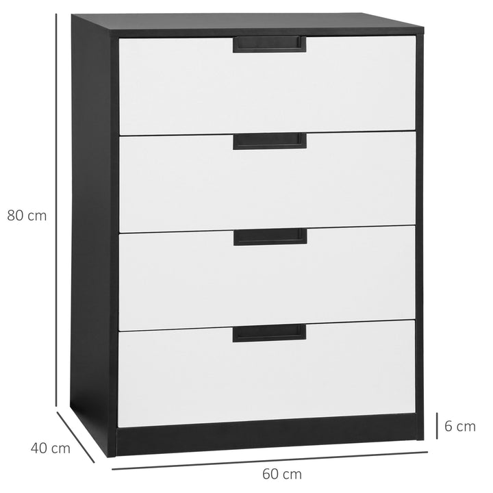 HOMCOM Storage Drawer Chest, 4-Drawer Organiser Cabinet for Bedroom or Living Room, 60cm x 40cm x 80cm, White and Black | Aosom UK