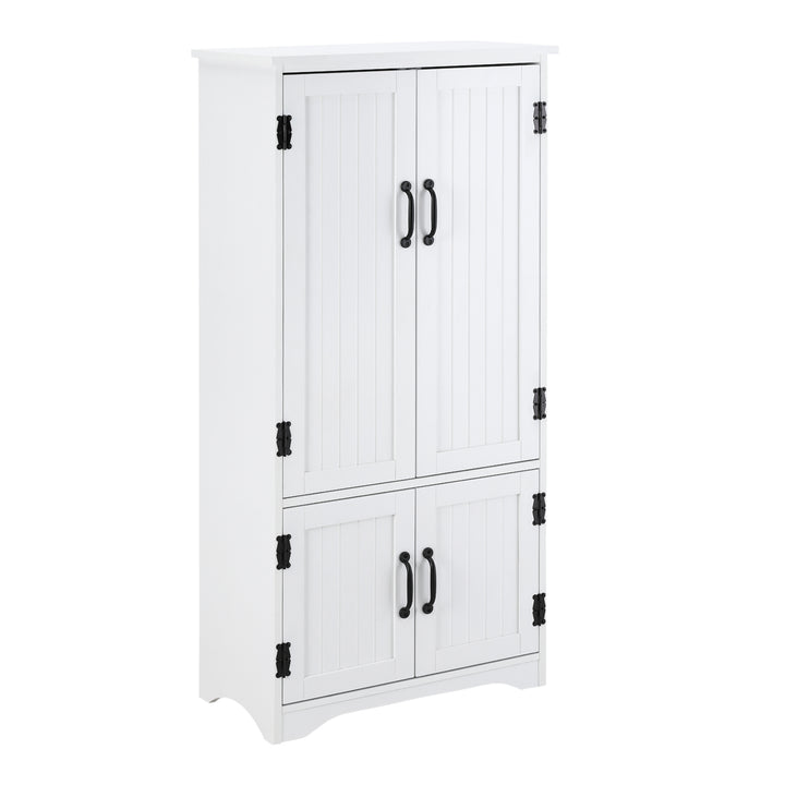 HOMCOM Accent Floor Storage Cabinet Kitchen Pantry with Adjustable Shelves and 2 Lower Doors, White | Aosom UK