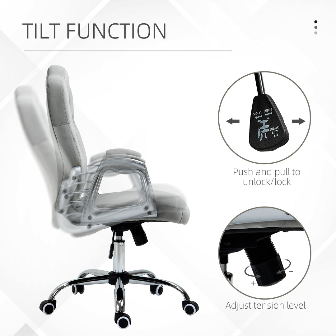 Velvet-Feel Work Chair, with Diamante Back - Grey