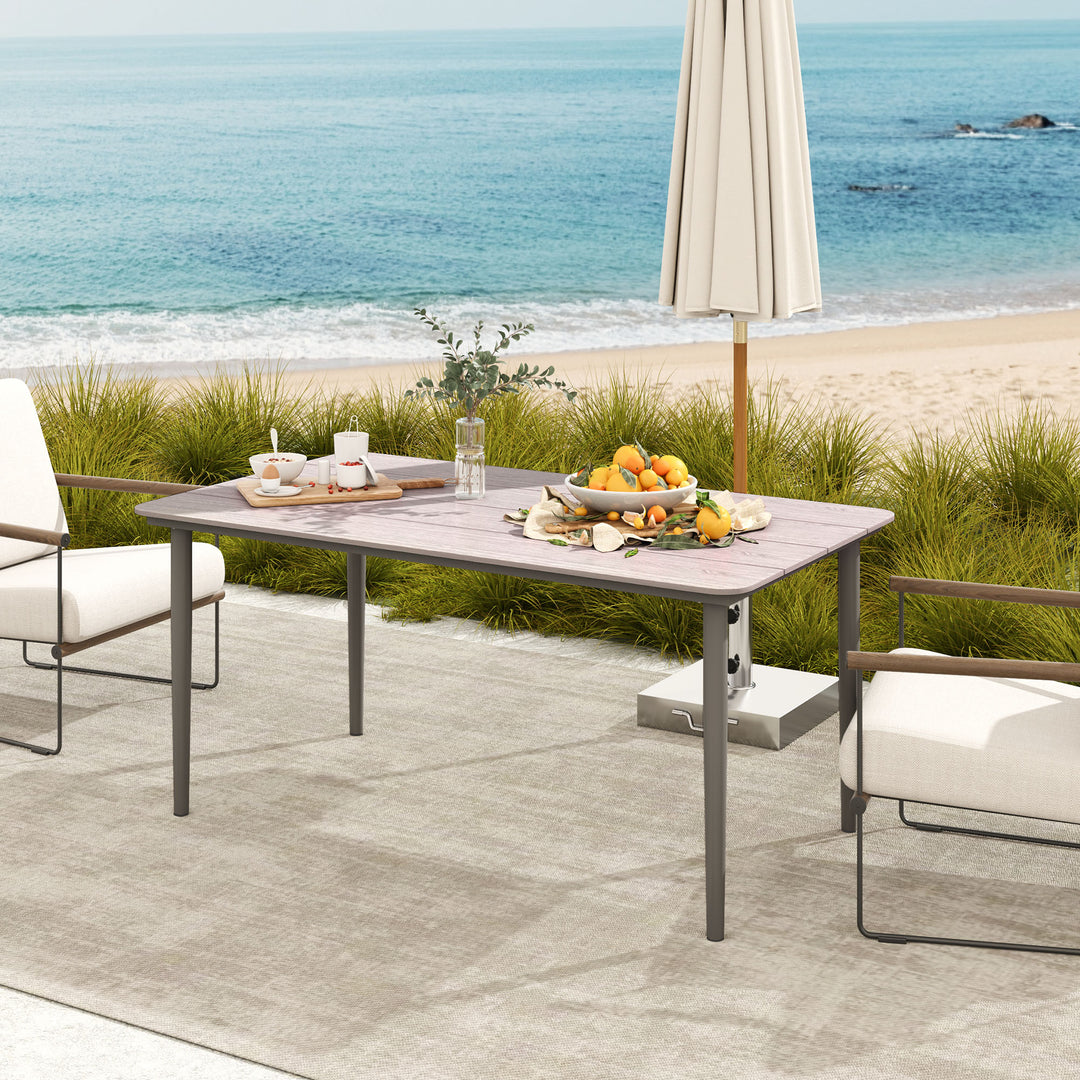 Garden Table, Outdoor Dining Table for 6 People, 160 x 90 x 74 cm, with Rust Resistant Metal Frame, WPC Top, for Balcony, Terrace, Light Grey