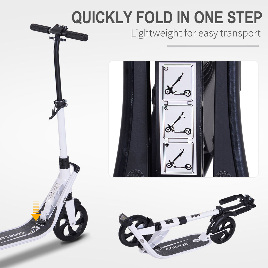 HOMCOM Folding Kick Scooter Hight-Adjustable Urban Scooter w/ Rear Brake, Double Shock Absorption System & 2 Big Wheels, For 14+ Teens Adult, White