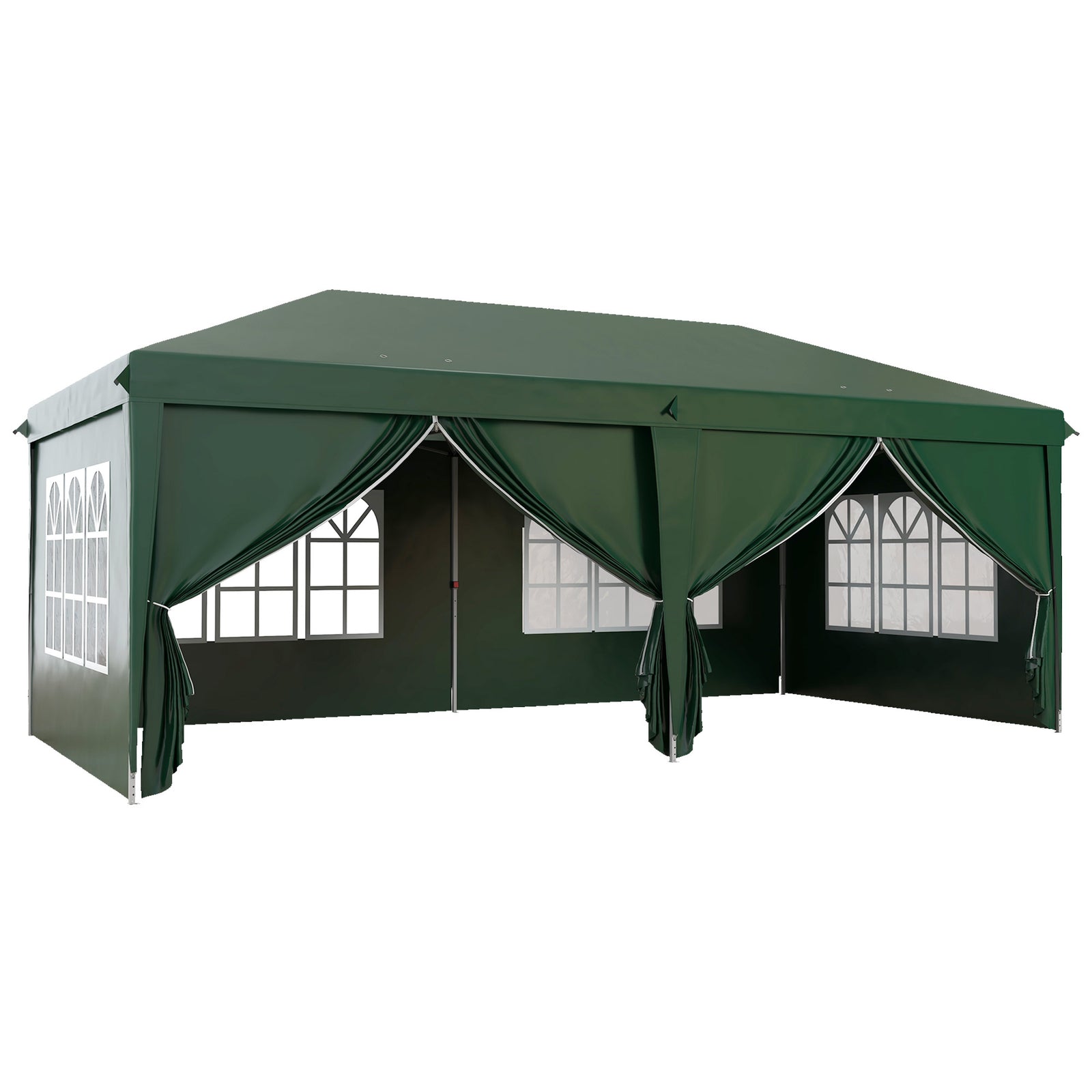 3 x 6m Pop-Up Gazebo, with Curtain Walls and Windows - Dark Green