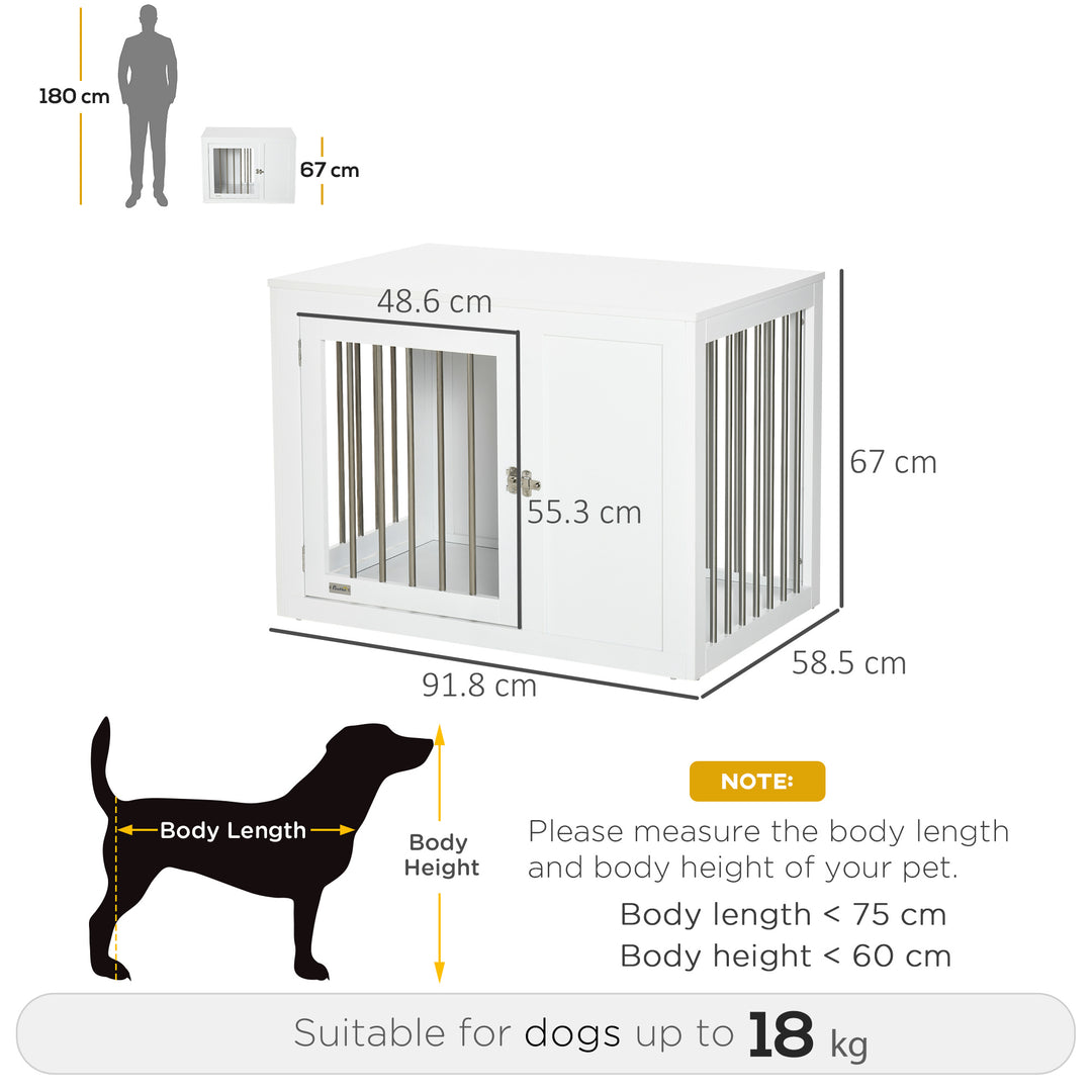 PawHut Furniture Style Dog Crate, End Table Pet Cage Kennel, Indoor Decorative Puppy House, w/ Double Doors, Locks, for Medium Dogs, White | Aosom UK