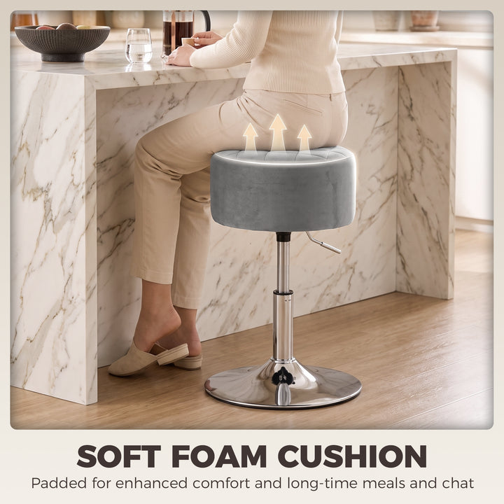 Bar Stool Adjustable Swivel Chair Velvet-Feel Seat 1 Piece, Grey