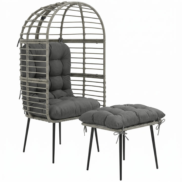 Garden Egg Chair with Footstool, Rattan Indoor Outdoor Lounge Chair an