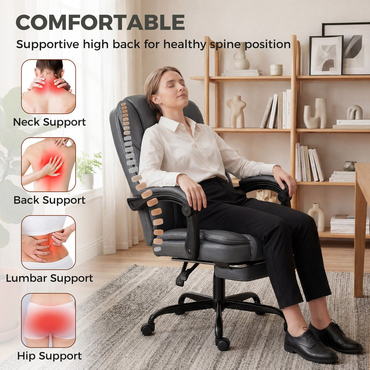 Executive Home Office Chair Reclining Function Footrest Computer Desk 