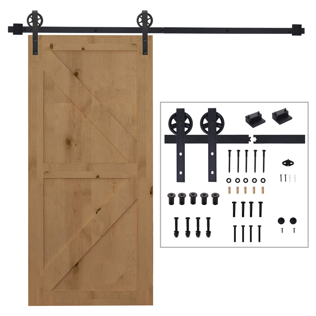 6.6 FT/ 2000mm Carbon Steel Sliding Barn Door Kits Hardware Closet Set Track System for Single Wooden Door Industrial Wheel Style Roller