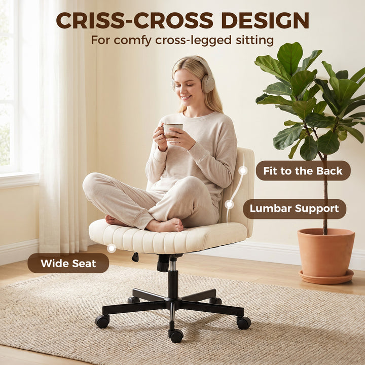 Imitation Linen Criss Cross Legged Desk Chair, Armless Office Chair wi