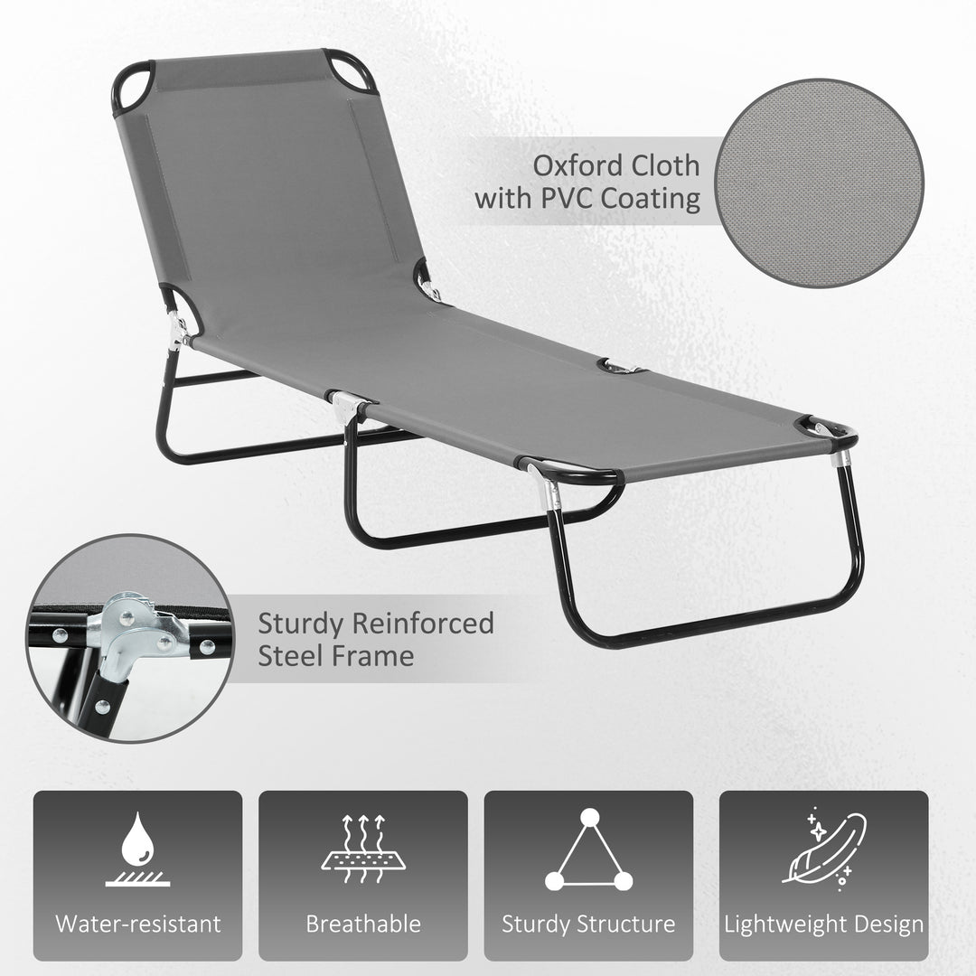 Folding Sun Loungers Set of 2, Outdoor Day Bed with 5-Position Adjustable Backrest, Portable Recliner Garden Chairs with Breathable Mesh for Beach, Patio, Dark Grey