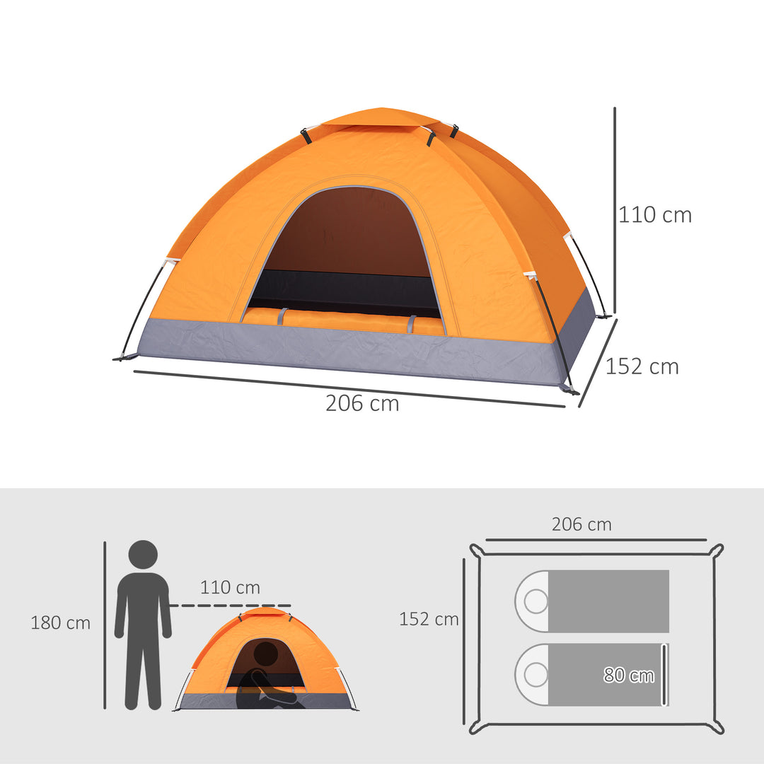 2 Person Camping Tent, Dome Tent with Zipped Doors, Storage Pocket, Portable Handy Bag, Orange