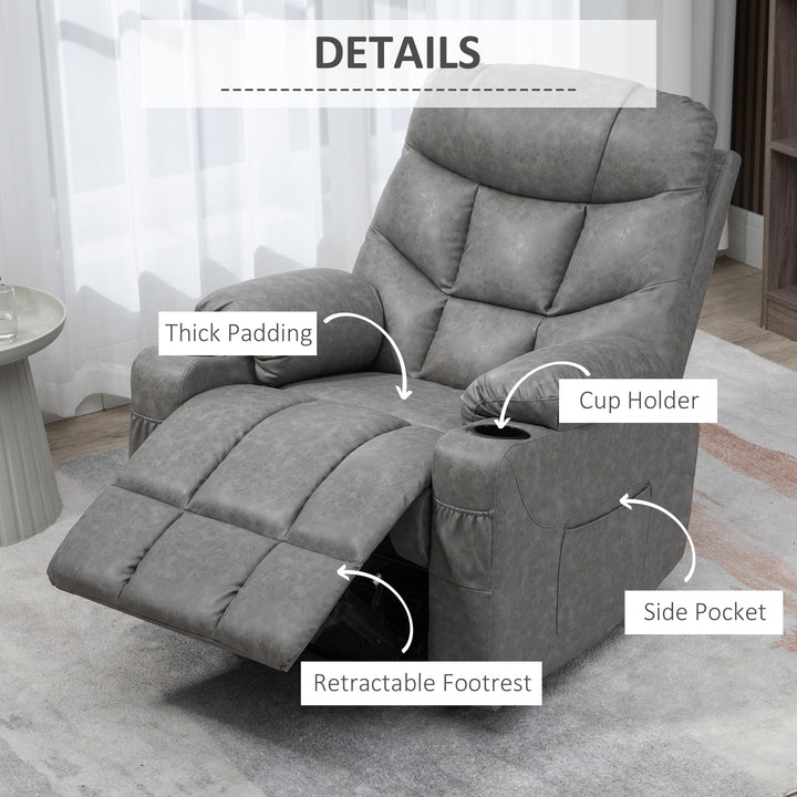Thick Padded Faux Leather Recliner Armchair - Light Grey