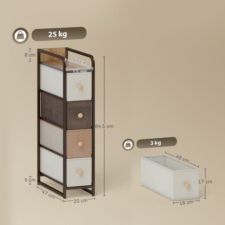 4-Drawer Storage Organiser Unit, Chest of Drawers with Steel Frame for