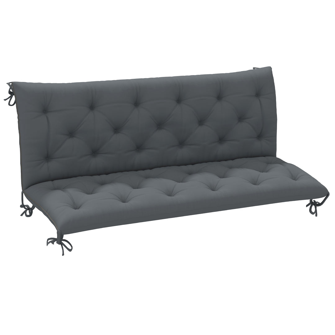 3 Seater Bench Cushion, Garden Chair Cushion with Back and Ties for Indoor and Outdoor Use, 98 x 150 cm, Dark Grey
