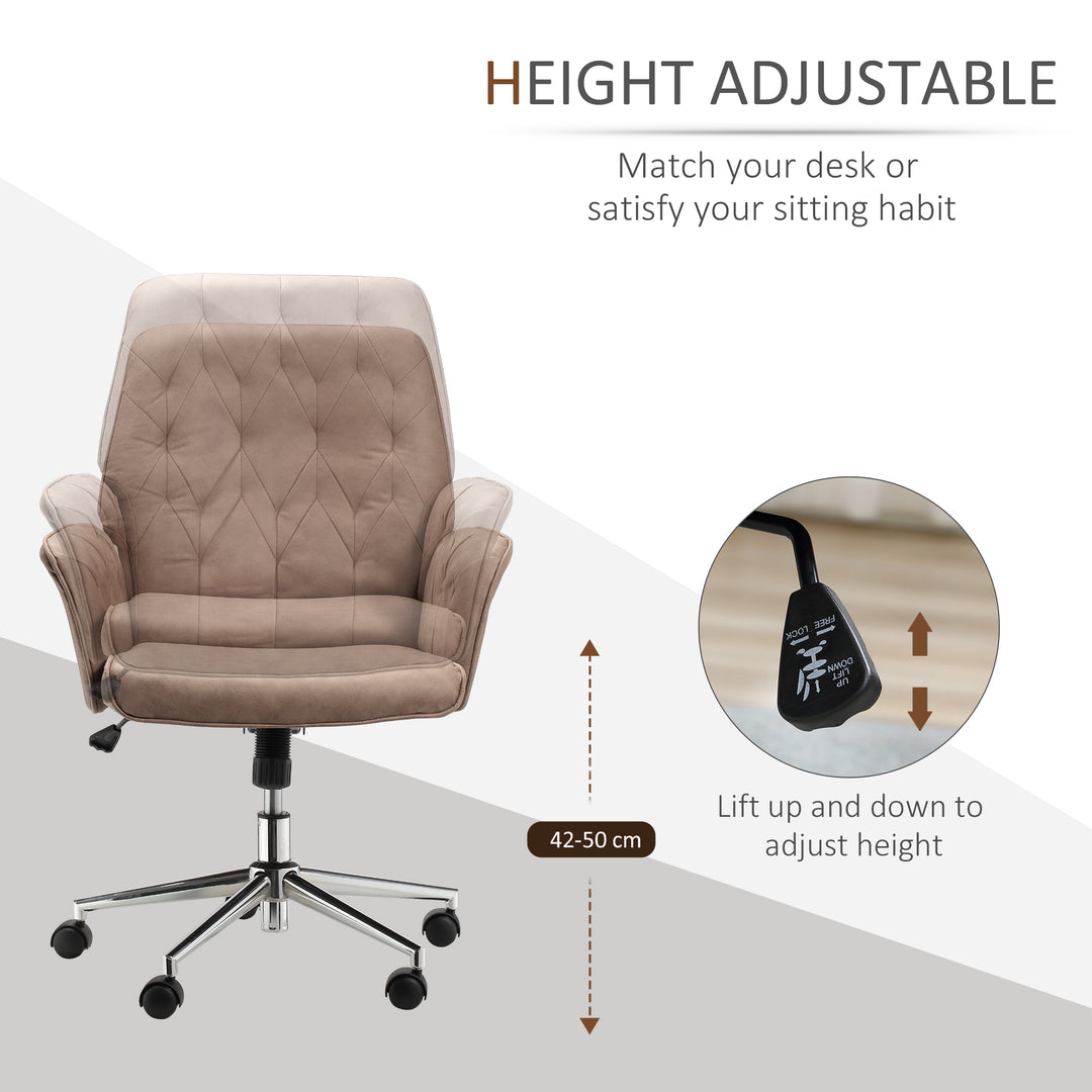 Office Desk Chair, Microfibre Vanity Chair with Height Adjustable, Armrest, Swivel Chair for Home, Coffee