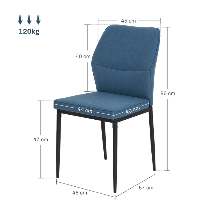 Velvet Dining Chairs Set of 2, Modern Armless Upholstered Kitchen Chairs with Metal Legs, Curved Back and Padded Seat, for Dining Room, Bedroom, Living Room, Blue
