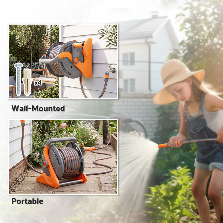 Portable Garden Hose Reel, 20+2 m Wall Mounted Hose Reel with 2 Patter