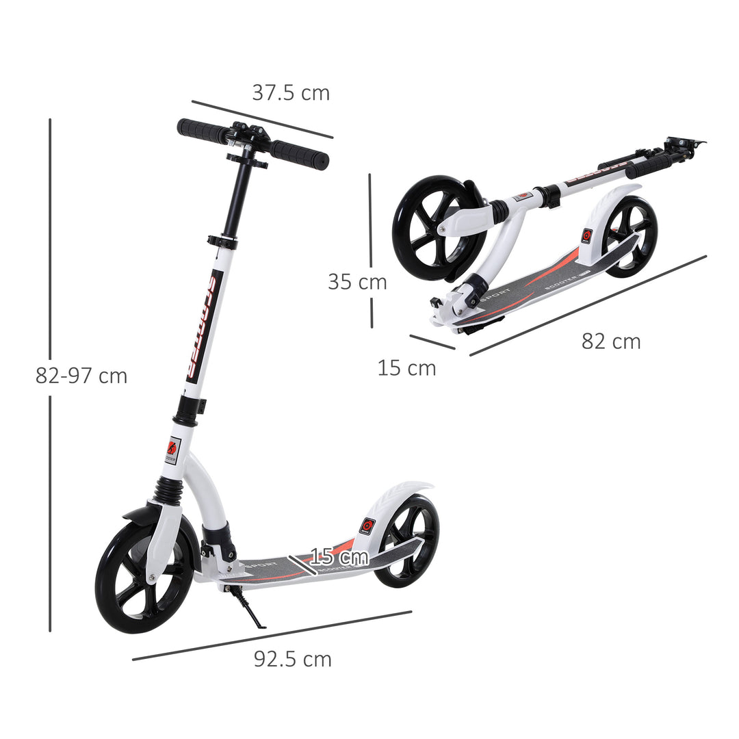 MCL Foldable Kick Scooter with Double Shock Absorption and Big Wheels, Height Adjustable Aluminium Frame Big Wheel Scooter for 14+ Teens Adult - White