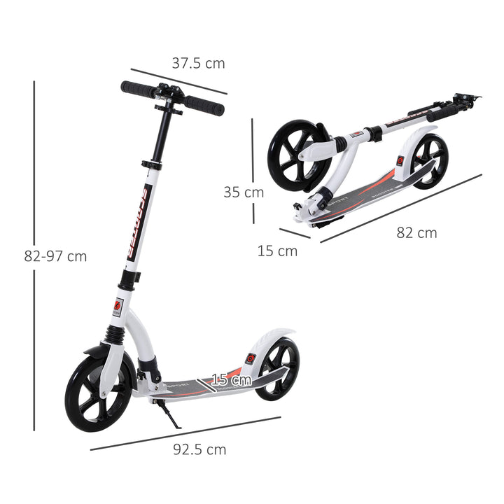 MCL Foldable Kick Scooter with Double Shock Absorption and Big Wheels, Height Adjustable Aluminium Frame Big Wheel Scooter for 14+ Teens Adult - White