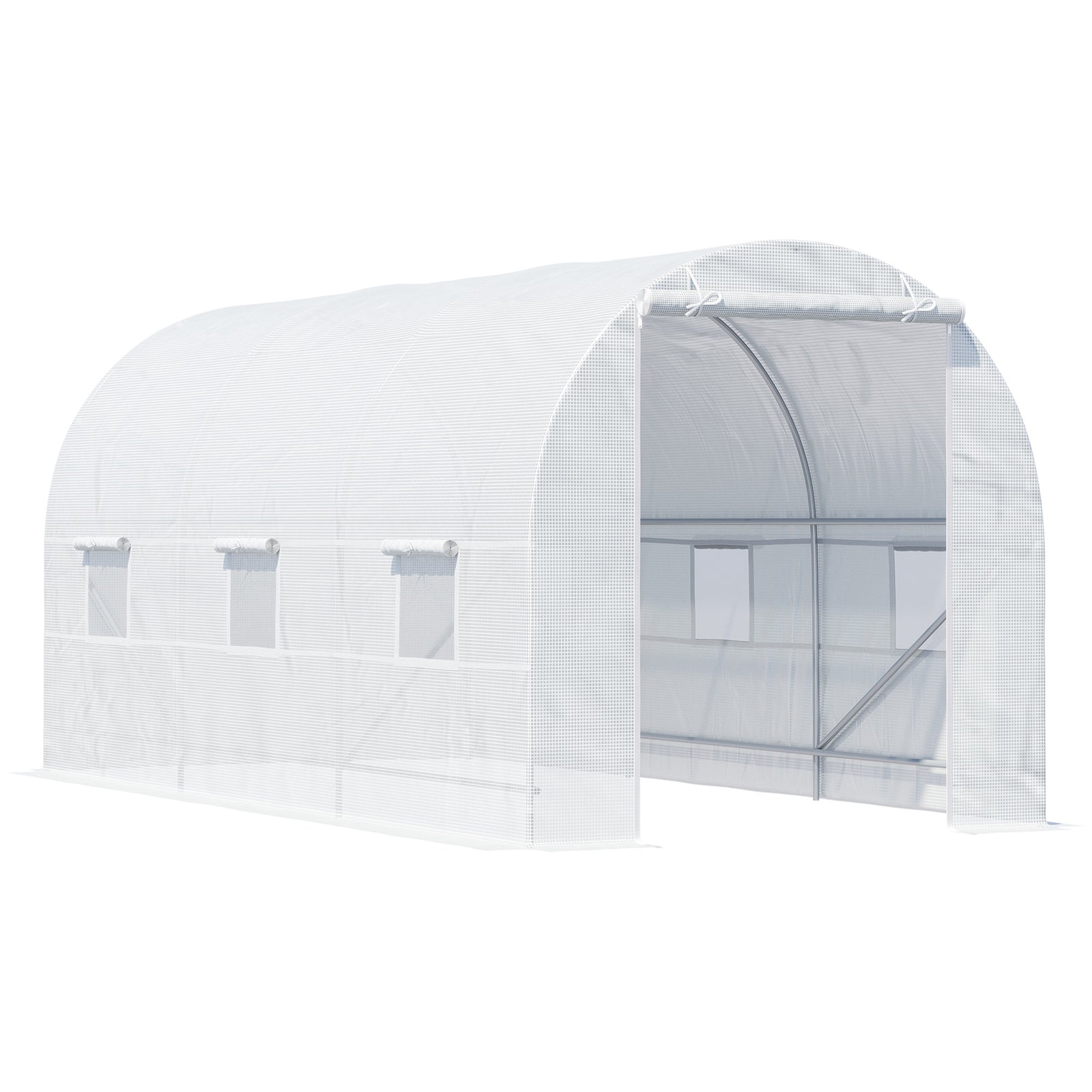 4.5 x 2 x 2 m Polytunnel Greenhouse, Walk-in Green House for Garden with Mesh Windows, Galvanised Steel Frame, White