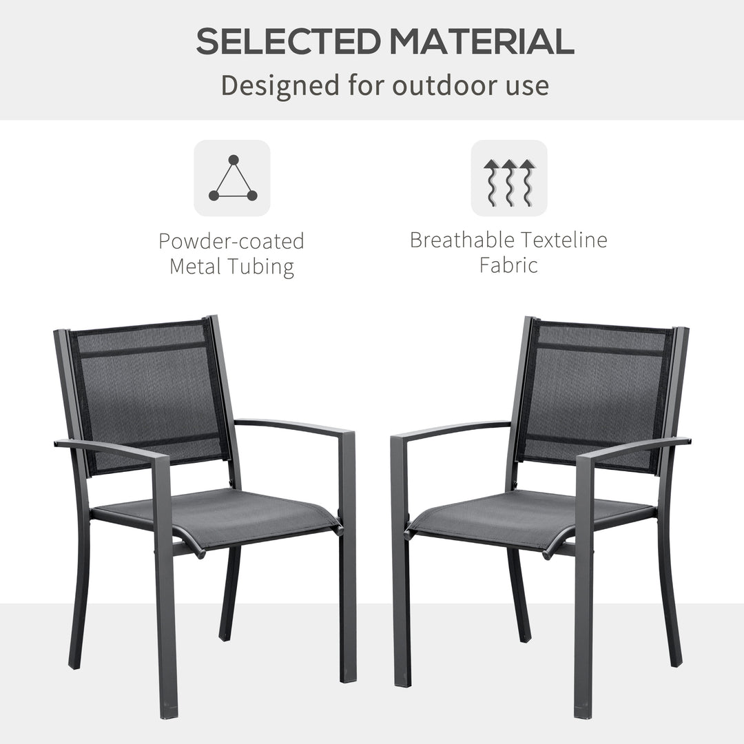 Outsunny Garden Chairs Set Of 2 Outdoor Chairs with Steel Frame Texteline Seats for Camping Fishing Patio Balcony Dark Grey Black