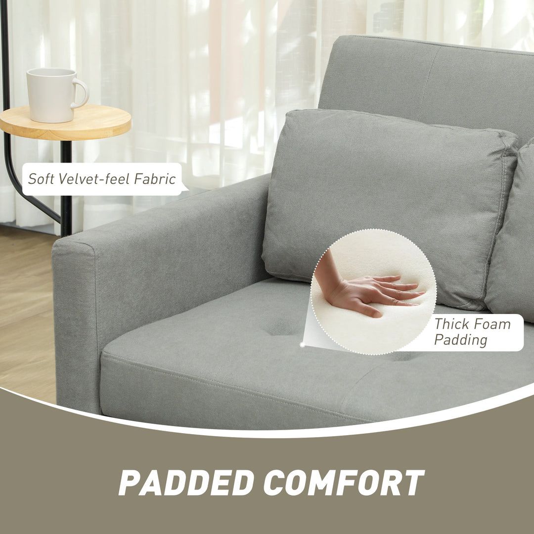 Velvet-Feel Two-Seater Sofa Bed - Light Grey