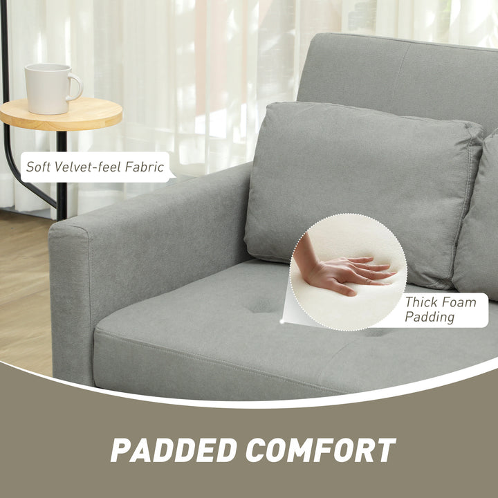Velvet-Feel Two-Seater Sofa Bed - Light Grey