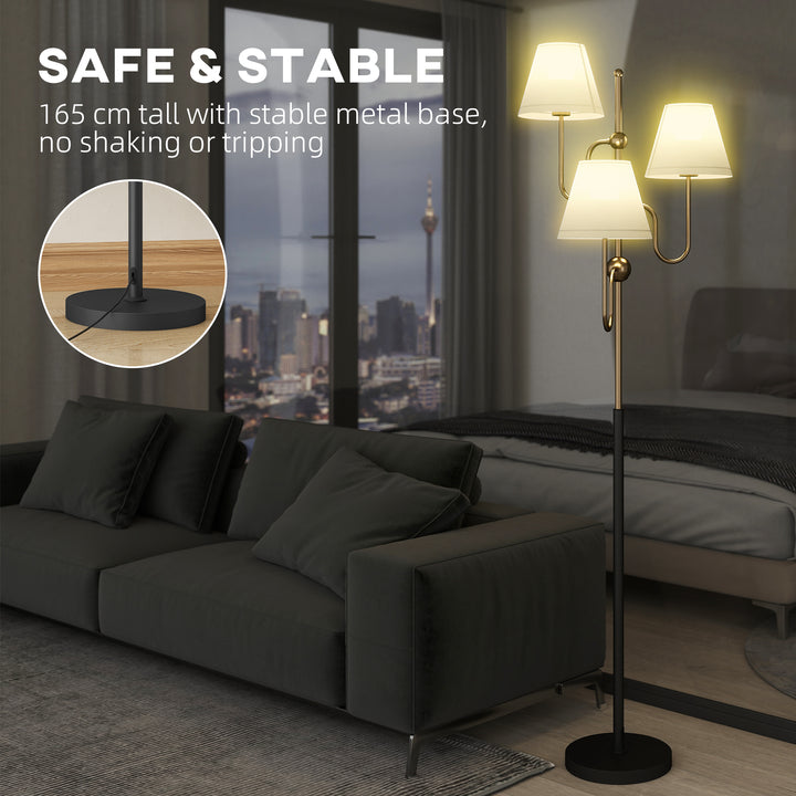 Floor Lamp, 165 cm Tall Standing Lamp with 3 Light and Foot Switch for Living Room, Bedroom, Bedside, Office, E27 Base Without Bulb (40W Max)