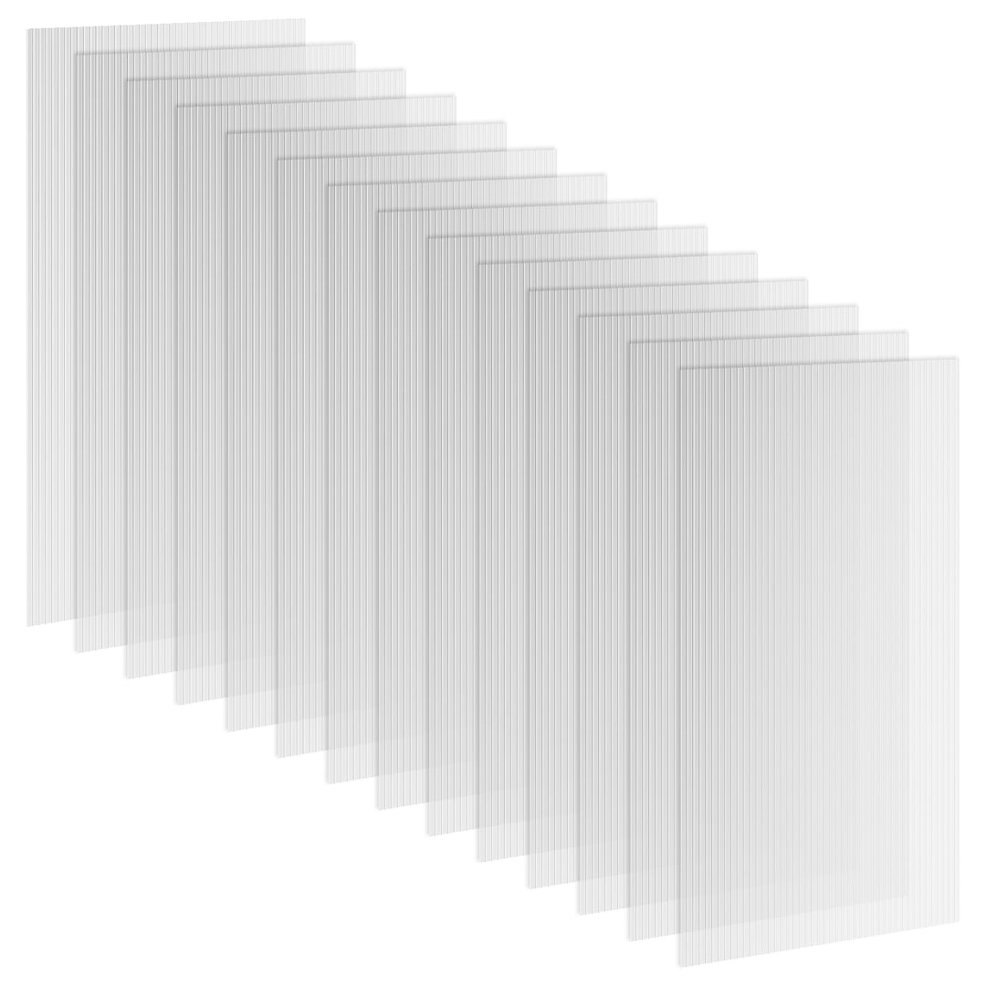14 Pieces Polycarbonate Sheets, 121 x 61 x 0.4cm Twin-Wall Plastic Roofing Sheets, 10m² Replacement Greenhouse Panels, Waterproof and UV Protection, Clear