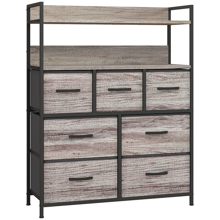 Rustic Chest of Seven Fabric Drawers - Grey Wood Effect