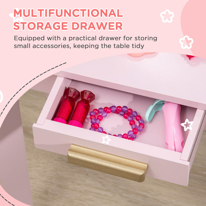 Kids Dressing Table Set, with Mirror and Drawer - Pink