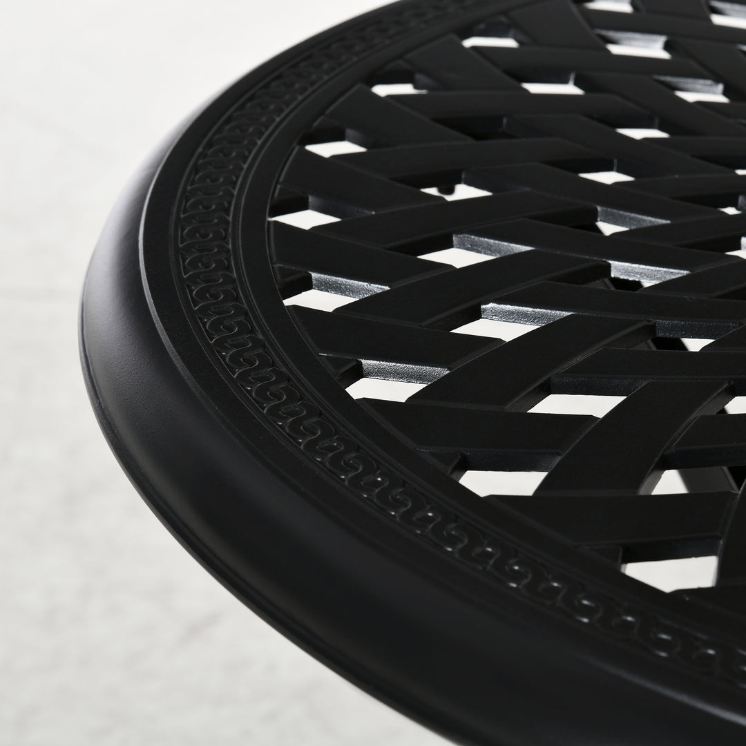 MCL 78 cm Round Garden Dining Table with Parasol Hole Antique Cast Aluminium Outdoor Table Only, Black