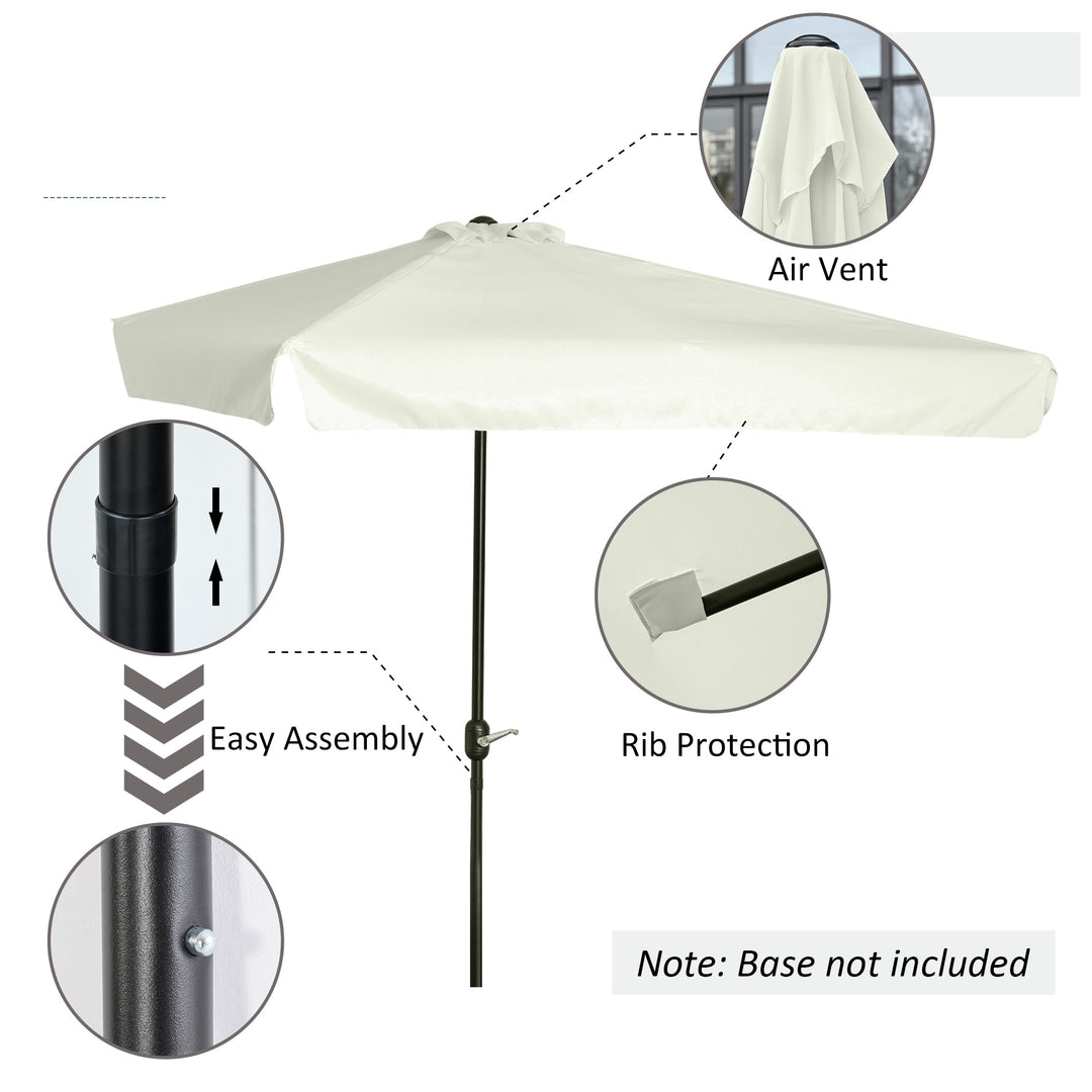 2.3m Half Parasol Semi Round Umbrella Patio Metal Frame Crank Handle for Balcony-- NO BASE INCLUDED, Off-White