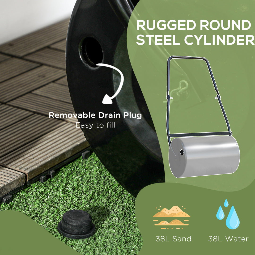 MCL 38L Garden Lawn Roller, Water Sand Filled Outdoor Grass Roller, Heavy Duty Metal Lawn Push Rolling Tool Aerator for Grass Seeding, Soil Levelling, Black