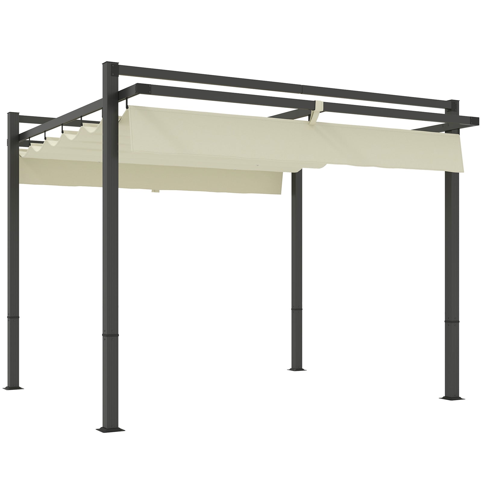 3 x 3m Aluminium Pergola, with Retractable Roof - Grey/Khaki