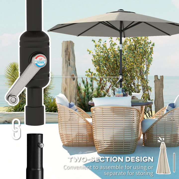 2.6M Garden Parasol Umbrella with Tilt and Crank, Outdoor Sun Parasol Sunshade Shelter with Aluminium Frame, Light Grey