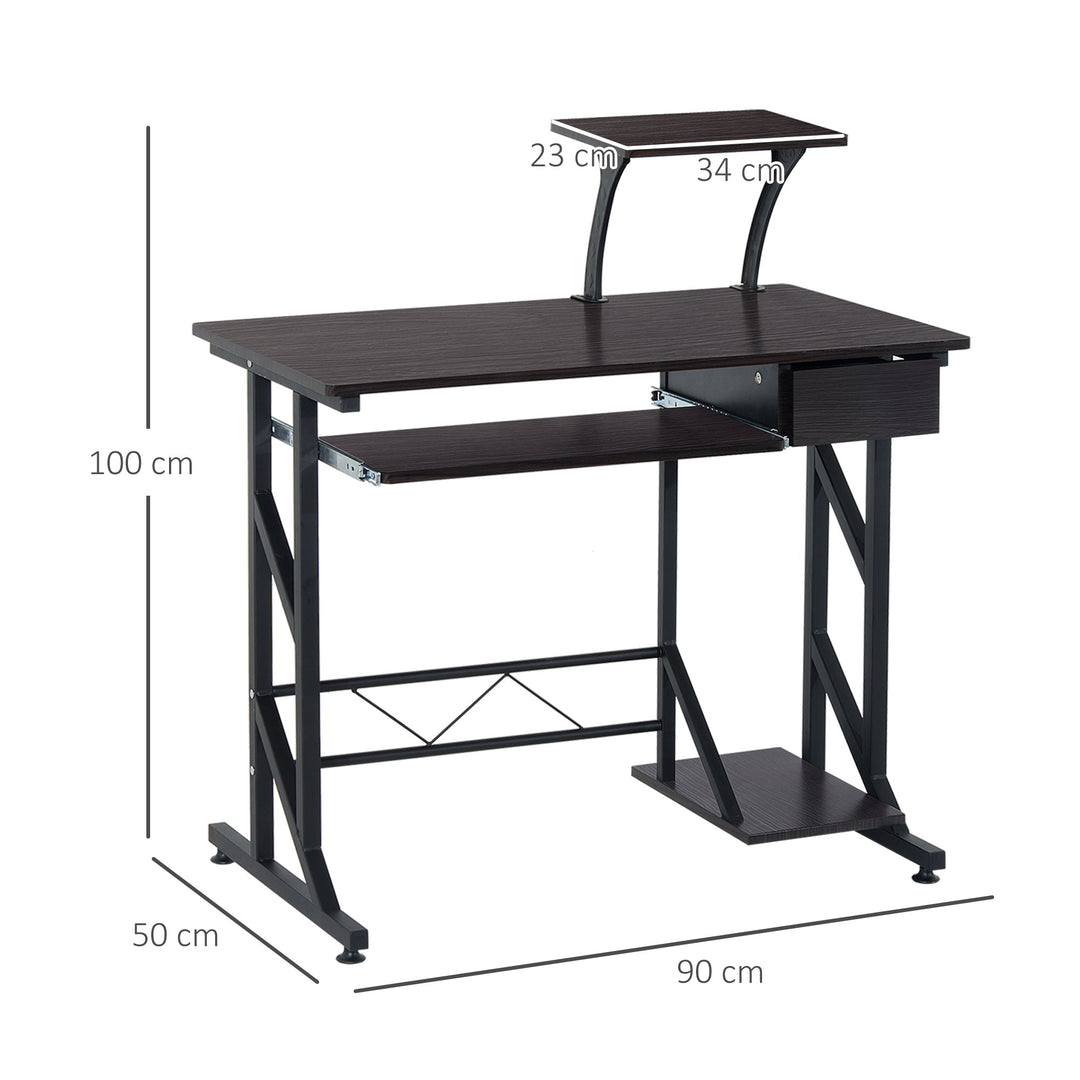 Computer Desk with Display Stand, Sliding Keyboard Tray Drawer and Host Box Shelf Home Office Workstation Dark Brown