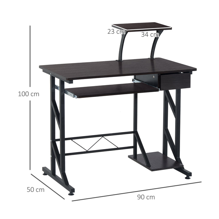 Computer Desk with Display Stand, Sliding Keyboard Tray Drawer and Host Box Shelf Home Office Workstation Dark Brown