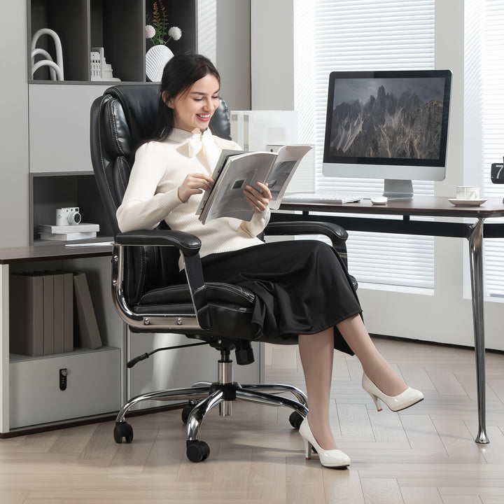 Ergonomic Office Chair, Heavy Duty Faux Leather Desk Chair with Tilt Function, Adjustable Height, 227kg 500LBS Swivel Computer Chair for Home Study, Black