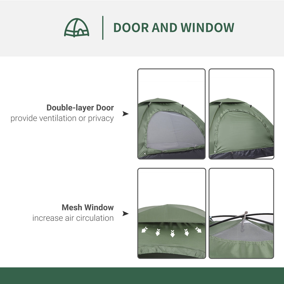 2 Person Camping Tent, Camouflage Tent with Zipped Doors, Storage Pocket, Portable Handy Bag, Dark Green