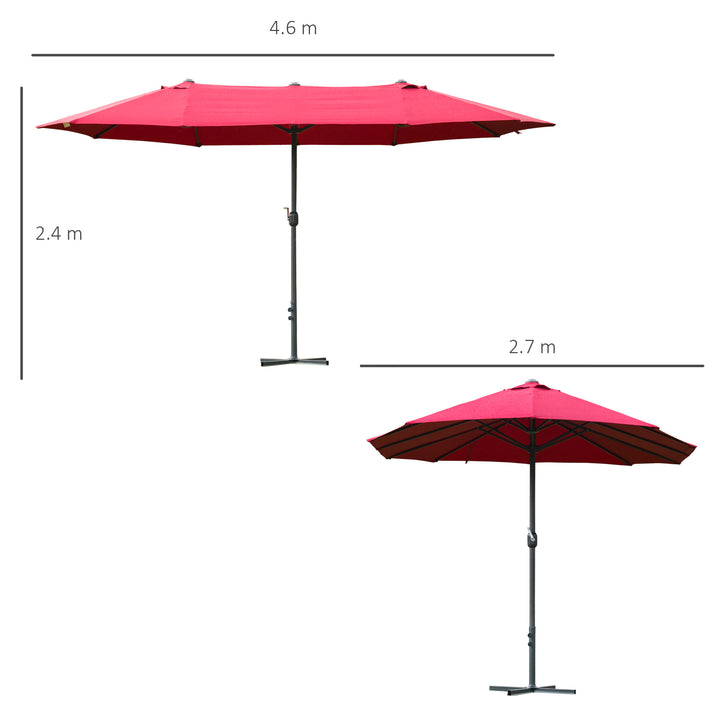 4.6M Sun Umbrella Canopy Double-sided Crank Sun Shade w/ Cross Base Wine Red