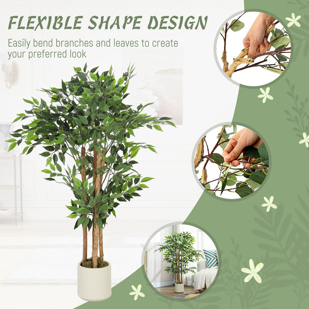 120cm Artificial Ficus Tree, Fake Potted Tree with Solid Wood Trunk an