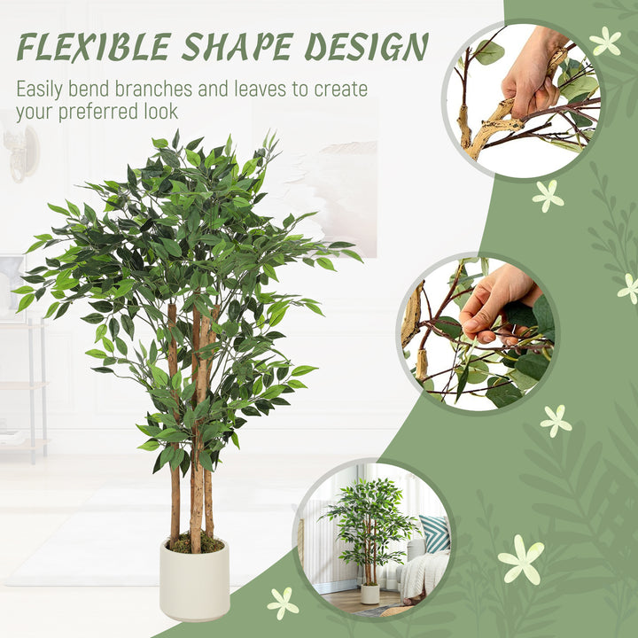 120cm Artificial Ficus Tree, Fake Potted Tree with Solid Wood Trunk an